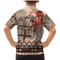 Vintage Bula Fiji Personalised Family Matching Mermaid Dress and Hawaiian Shirt Beige Hibiscus Tapa Pattern LT9 - Polynesian Pride