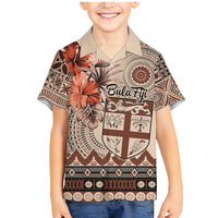 Vintage Bula Fiji Personalised Family Matching Mermaid Dress and Hawaiian Shirt Beige Hibiscus Tapa Pattern LT9 Son's Shirt Beige - Polynesian Pride