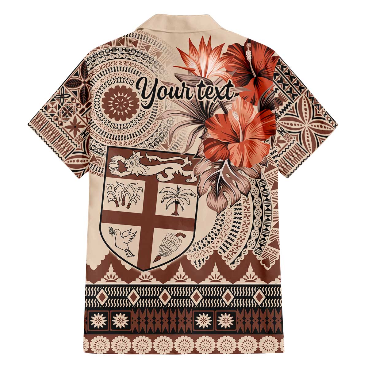 Vintage Bula Fiji Personalised Family Matching Off The Shoulder Long Sleeve Dress and Hawaiian Shirt Beige Hibiscus Tapa Pattern LT9 - Polynesian Pride
