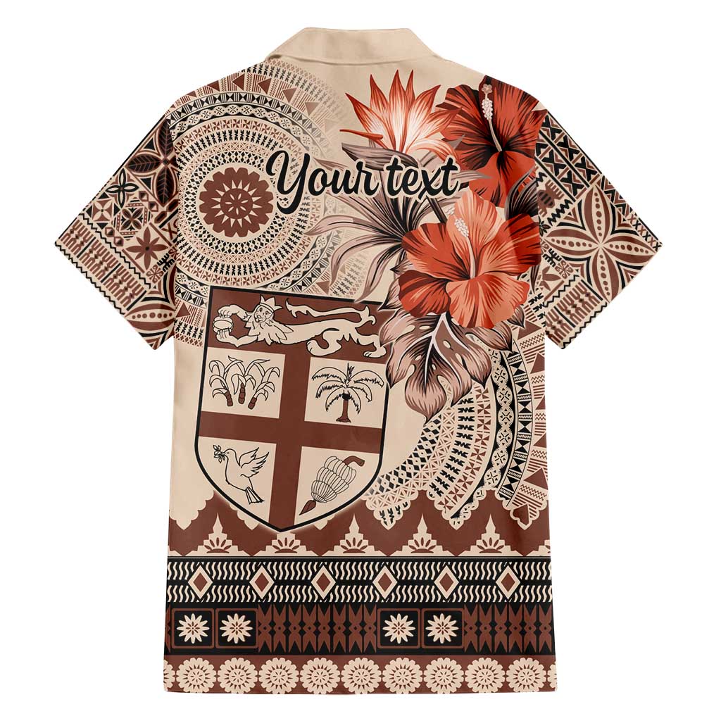 Vintage Bula Fiji Personalised Family Matching Off Shoulder Maxi Dress and Hawaiian Shirt Beige Hibiscus Tapa Pattern LT9 - Polynesian Pride