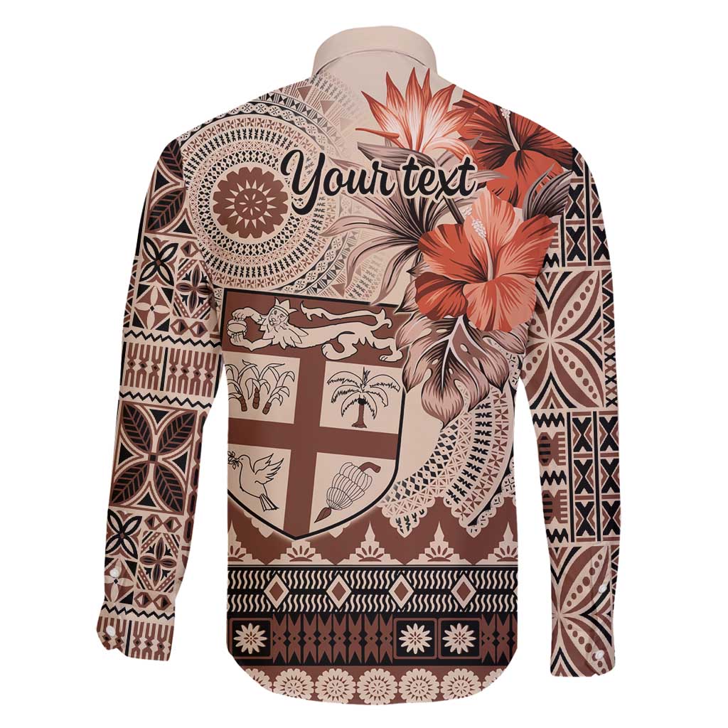 Vintage Bula Fiji Personalised Family Matching Tank Maxi Dress and Hawaiian Shirt Beige Hibiscus Tapa Pattern LT9 - Polynesian Pride
