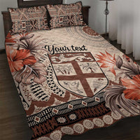 Vintage Bula Fiji Personalised Quilt Bed Set Beige Hibiscus Tapa Pattern