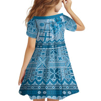 Vintage Bula Fiji Personalised Family Matching Long Sleeve Bodycon Dress and Hawaiian Shirt Blue Hibiscus Tapa Pattern LT9 - Polynesian Pride