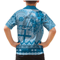 Vintage Bula Fiji Personalised Family Matching Mermaid Dress and Hawaiian Shirt Blue Hibiscus Tapa Pattern LT9 - Polynesian Pride