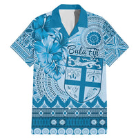 Vintage Bula Fiji Personalised Family Matching Mermaid Dress and Hawaiian Shirt Blue Hibiscus Tapa Pattern LT9 Dad's Shirt - Short Sleeve Blue - Polynesian Pride