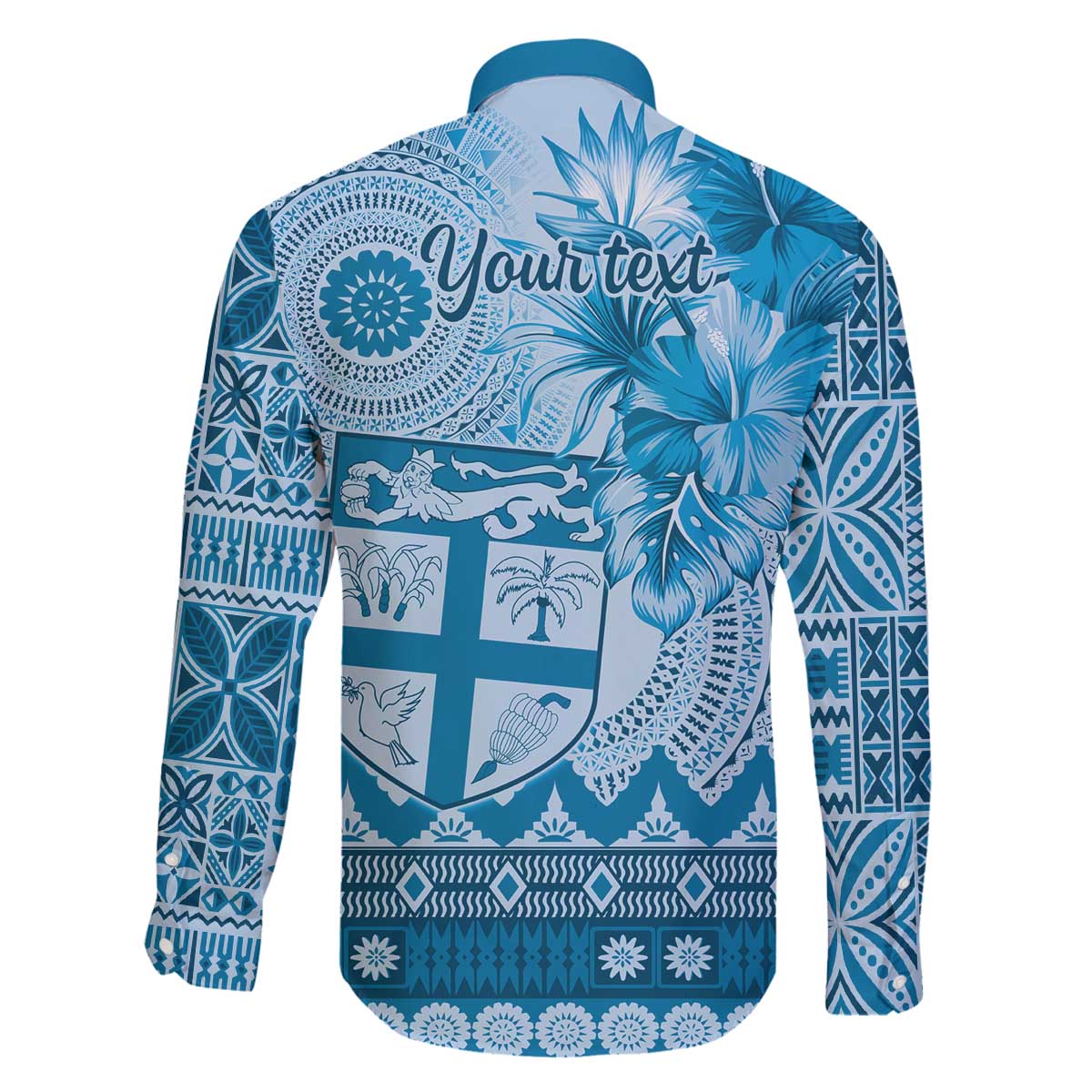 Vintage Bula Fiji Personalised Family Matching Off The Shoulder Long Sleeve Dress and Hawaiian Shirt Blue Hibiscus Tapa Pattern LT9 - Polynesian Pride