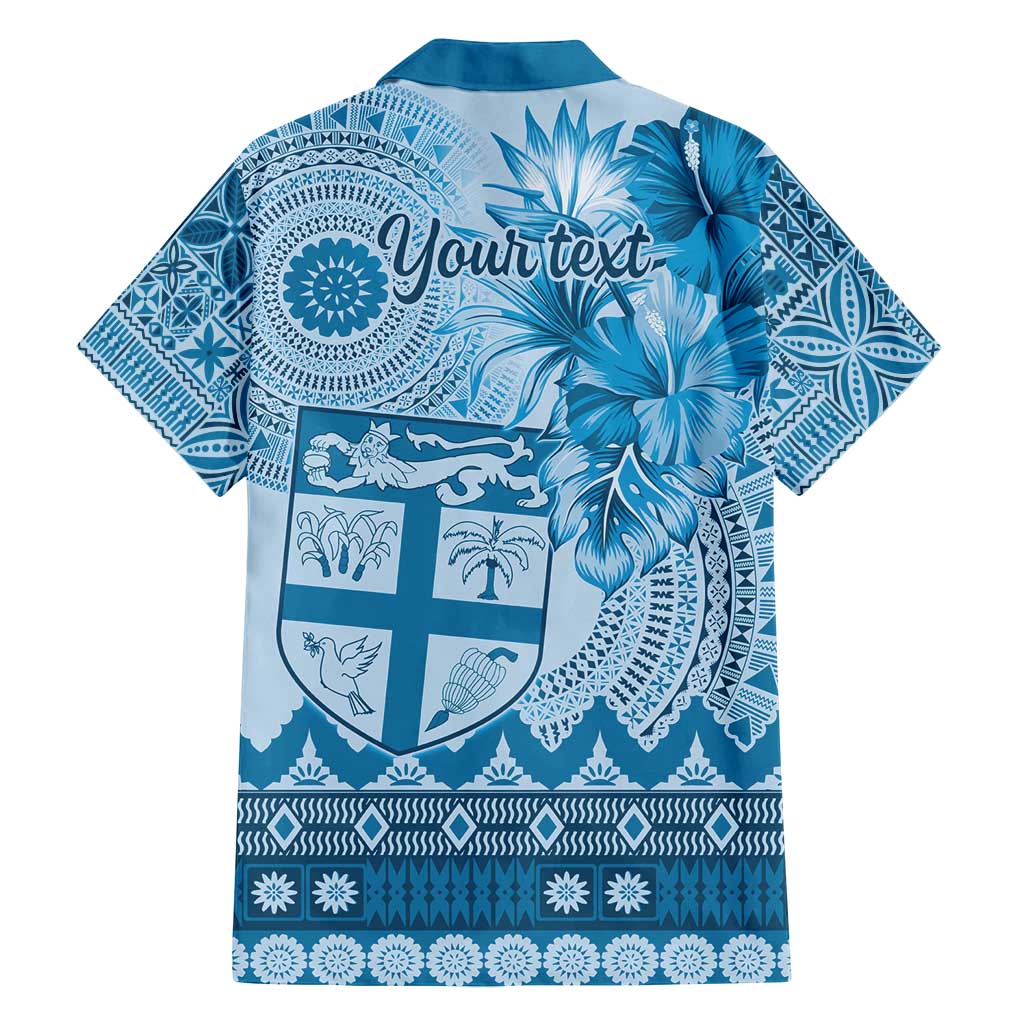 Vintage Bula Fiji Personalised Family Matching Off Shoulder Maxi Dress and Hawaiian Shirt Blue Hibiscus Tapa Pattern