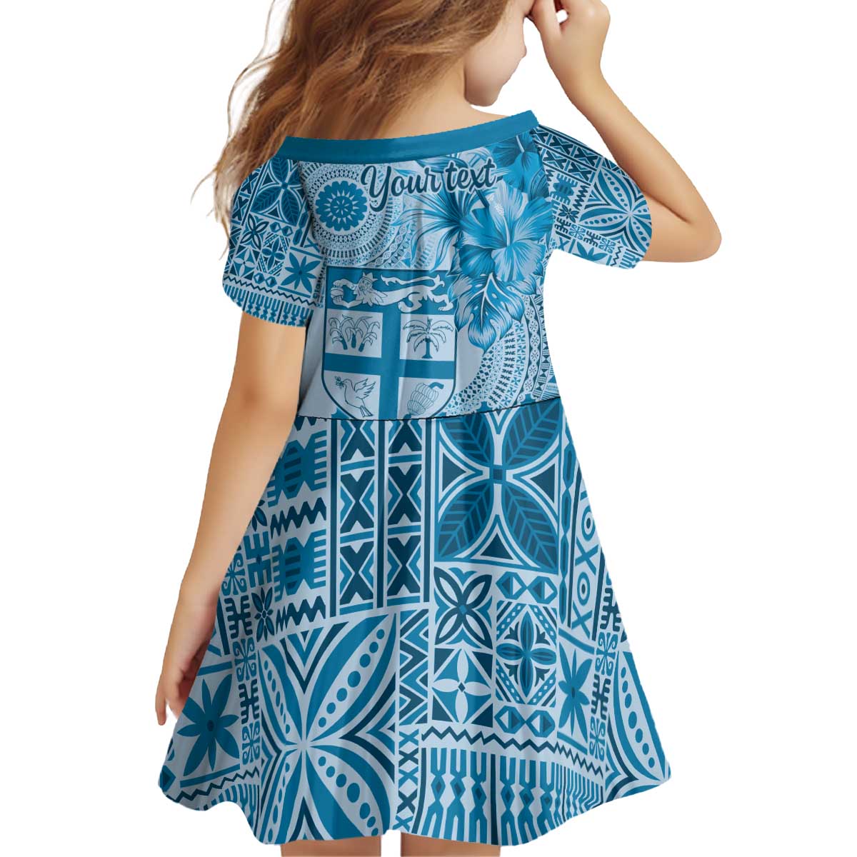 Vintage Bula Fiji Personalised Family Matching Off Shoulder Short Dress and Hawaiian Shirt Blue Hibiscus Tapa Pattern LT9 - Polynesian Pride