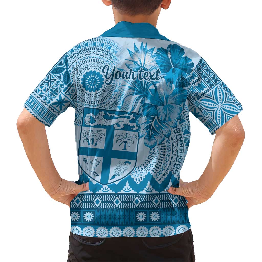 Vintage Bula Fiji Personalised Family Matching Tank Maxi Dress and Hawaiian Shirt Blue Hibiscus Tapa Pattern LT9 - Polynesian Pride