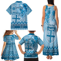 Vintage Bula Fiji Personalised Family Matching Tank Maxi Dress and Hawaiian Shirt Blue Hibiscus Tapa Pattern LT9 - Polynesian Pride