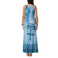 Vintage Bula Fiji Personalised Family Matching Tank Maxi Dress and Hawaiian Shirt Blue Hibiscus Tapa Pattern LT9 - Polynesian Pride
