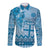 Vintage Bula Fiji Personalised Long Sleeve Button Shirt Blue Hibiscus Tapa Pattern