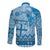 Vintage Bula Fiji Personalised Long Sleeve Button Shirt Blue Hibiscus Tapa Pattern