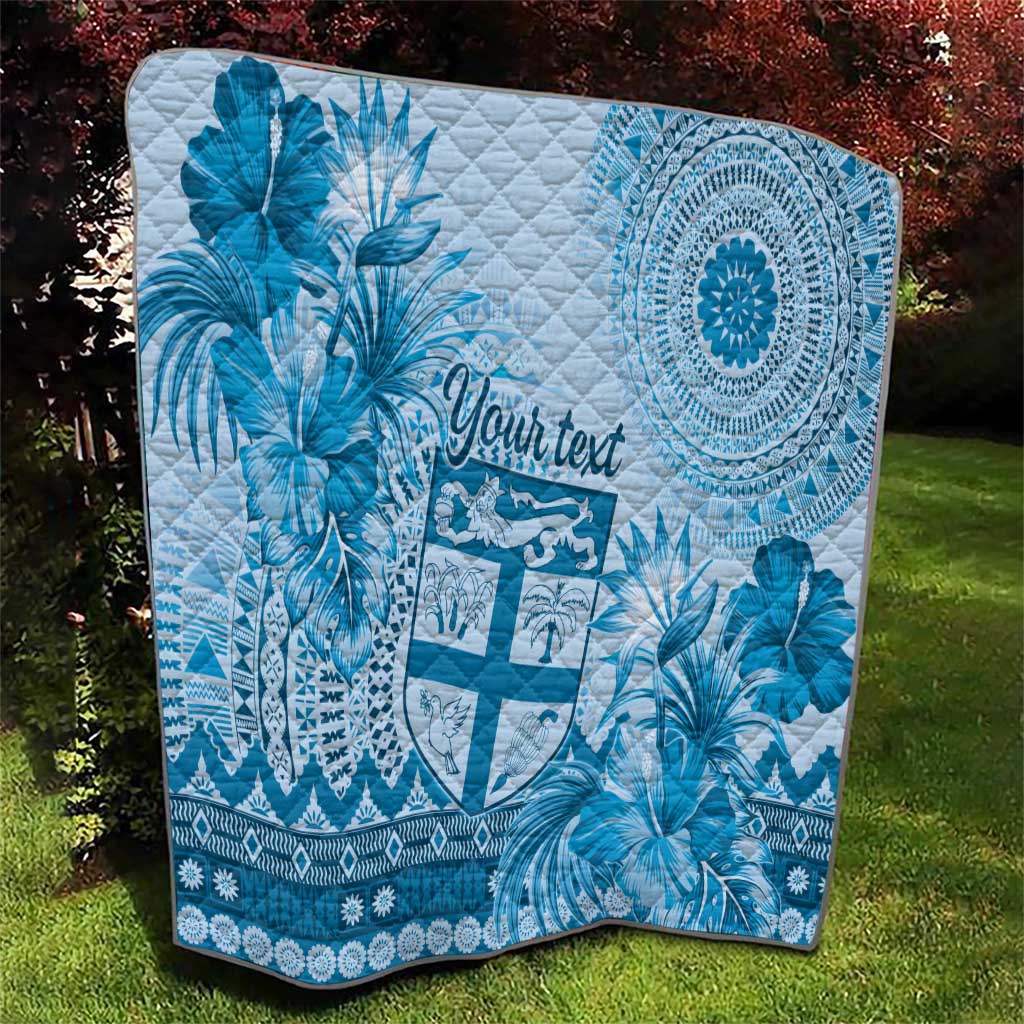 Vintage Bula Fiji Personalised Quilt Blue Hibiscus Tapa Pattern LT9