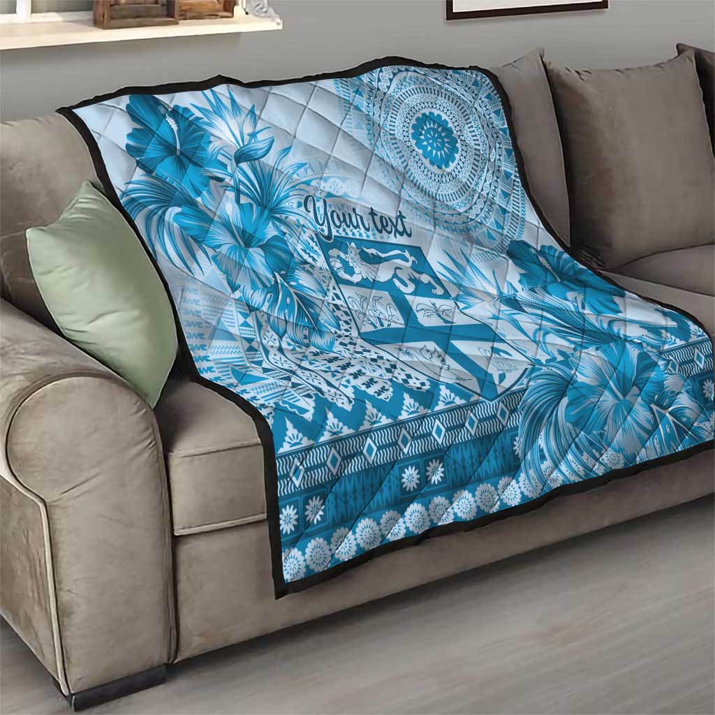 Vintage Bula Fiji Personalised Quilt Blue Hibiscus Tapa Pattern LT9