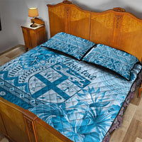 Vintage Bula Fiji Personalised Quilt Bed Set Blue Hibiscus Tapa Pattern LT9