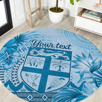 Vintage Bula Fiji Personalised Round Carpet Blue Hibiscus Tapa Pattern LT9