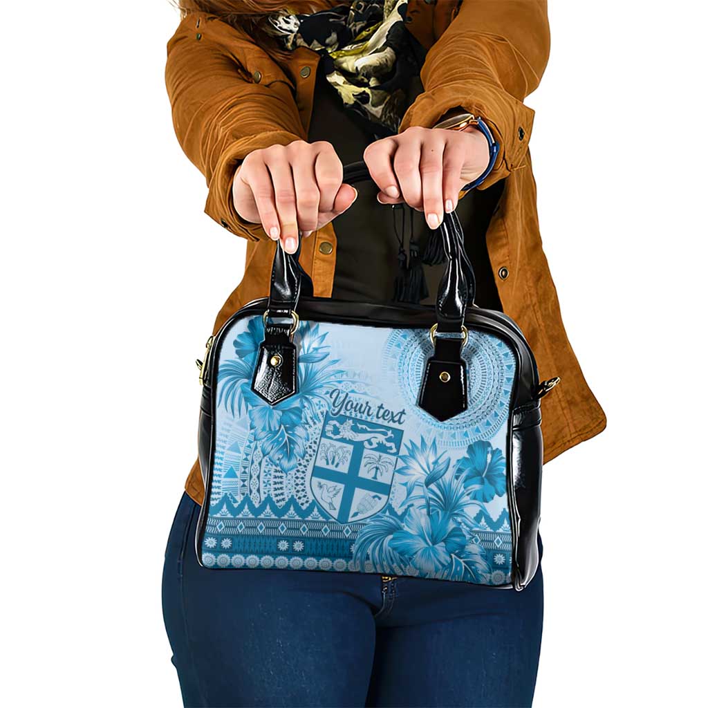 Vintage Bula Fiji Personalised Shoulder Handbag Blue Hibiscus Tapa Pattern LT9