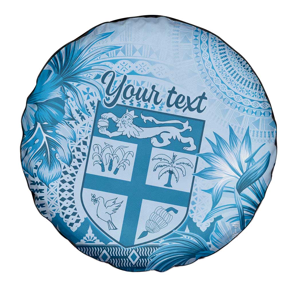 Vintage Bula Fiji Personalised Spare Tire Cover Blue Hibiscus Tapa Pattern LT9