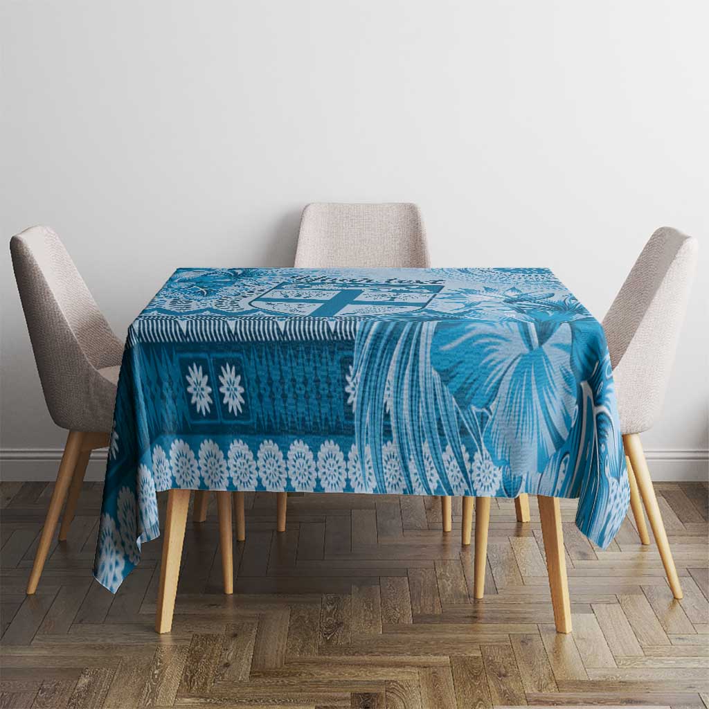 Vintage Bula Fiji Personalised Tablecloth Blue Hibiscus Tapa Pattern LT9