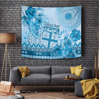 Vintage Bula Fiji Personalised Tapestry Blue Hibiscus Tapa Pattern LT9
