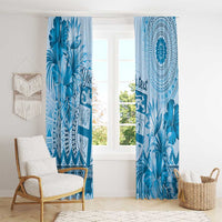 Vintage Bula Fiji Personalised Window Curtain Blue Hibiscus Tapa Pattern LT9