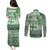 Vintage Bula Fiji Personalised Couples Matching Puletasi and Long Sleeve Button Shirt Green Hibiscus Tapa Pattern
