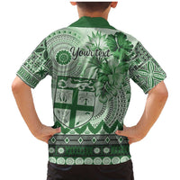 Vintage Bula Fiji Personalised Family Matching Mermaid Dress and Hawaiian Shirt Green Hibiscus Tapa Pattern LT9 - Polynesian Pride