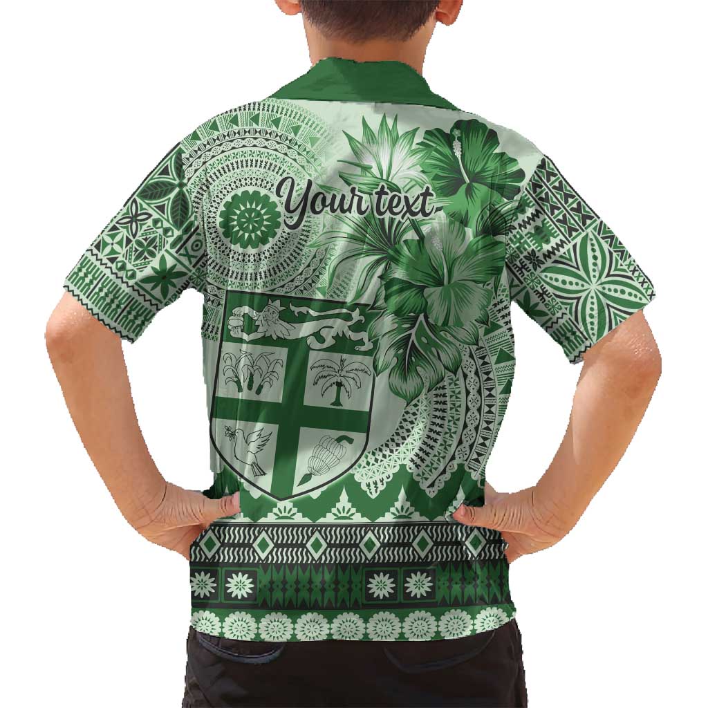 Vintage Bula Fiji Personalised Family Matching Off Shoulder Maxi Dress and Hawaiian Shirt Green Hibiscus Tapa Pattern LT9 - Polynesian Pride