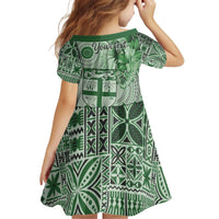 Vintage Bula Fiji Personalised Family Matching Off Shoulder Short Dress and Hawaiian Shirt Green Hibiscus Tapa Pattern LT9 - Polynesian Pride
