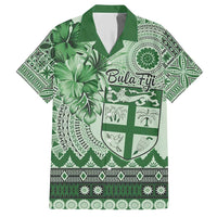 Vintage Bula Fiji Personalised Family Matching Short Sleeve Bodycon Dress and Hawaiian Shirt Green Hibiscus Tapa Pattern LT9 Dad's Shirt - Short Sleeve Green - Polynesian Pride