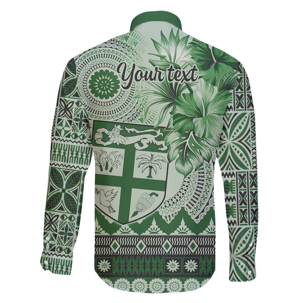 Vintage Bula Fiji Personalised Family Matching Short Sleeve Bodycon Dress and Hawaiian Shirt Green Hibiscus Tapa Pattern LT9 - Polynesian Pride