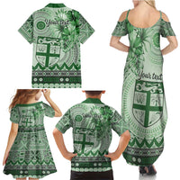 Vintage Bula Fiji Personalised Family Matching Summer Maxi Dress and Hawaiian Shirt Green Hibiscus Tapa Pattern LT9 - Polynesian Pride