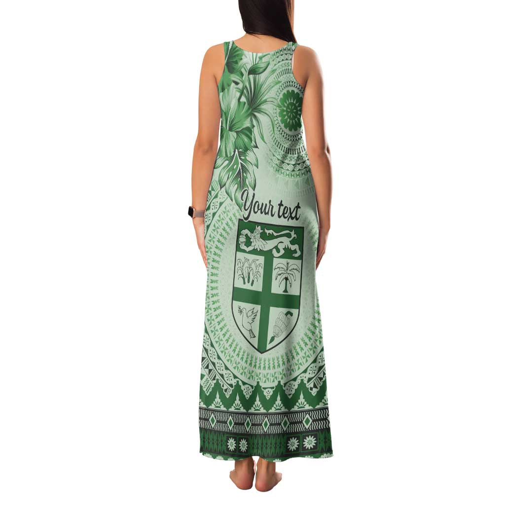 Vintage Bula Fiji Personalised Family Matching Tank Maxi Dress and Hawaiian Shirt Green Hibiscus Tapa Pattern LT9 - Polynesian Pride
