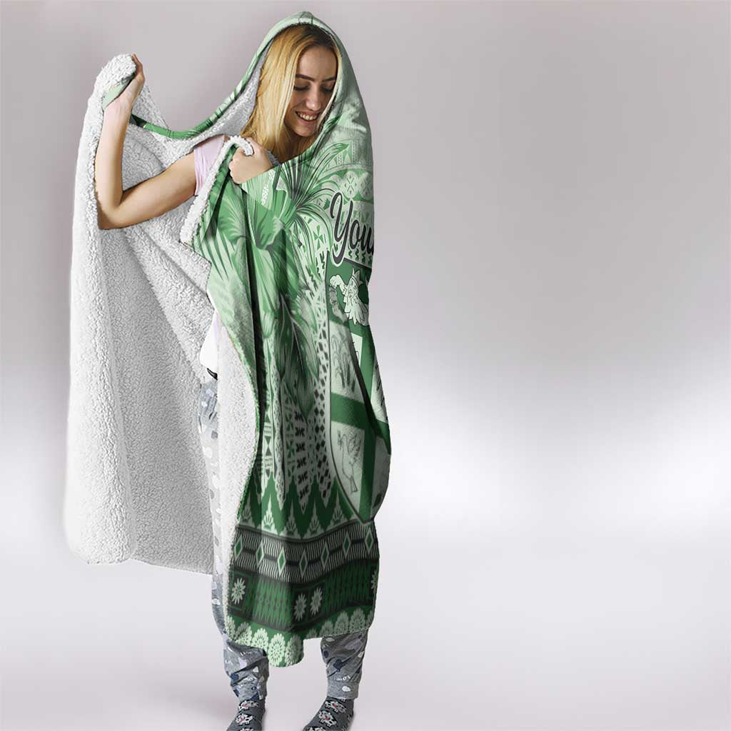 Vintage Bula Fiji Personalised Hooded Blanket Green Hibiscus Tapa Pattern LT9