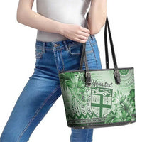 Vintage Bula Fiji Personalised Leather Tote Bag Green Hibiscus Tapa Pattern LT9