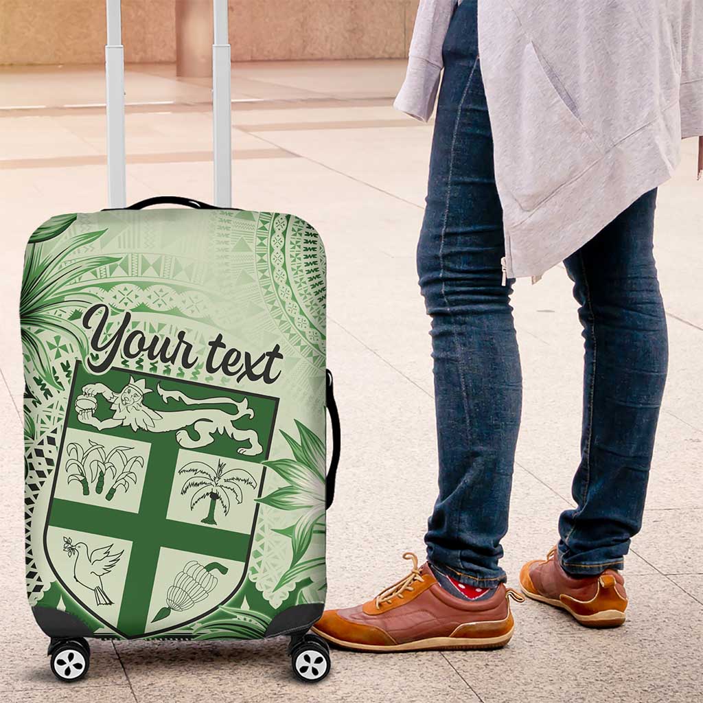 Vintage Bula Fiji Personalised Luggage Cover Green Hibiscus Tapa Pattern LT9