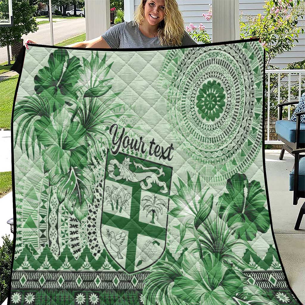 Vintage Bula Fiji Personalised Quilt Green Hibiscus Tapa Pattern LT9