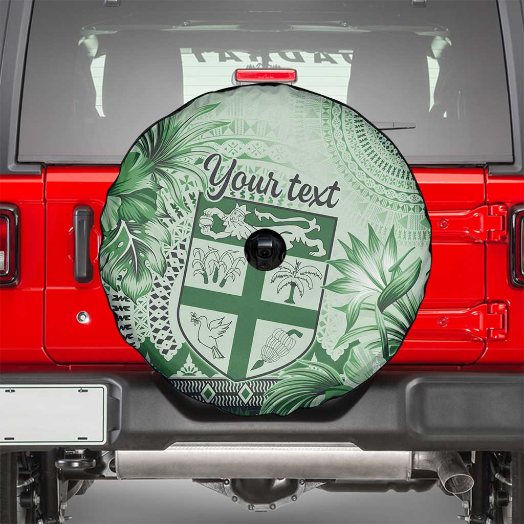 Vintage Bula Fiji Personalised Spare Tire Cover Green Hibiscus Tapa Pattern LT9