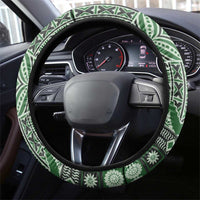 Vintage Bula Fiji Personalised Steering Wheel Cover Green Hibiscus Tapa Pattern LT9