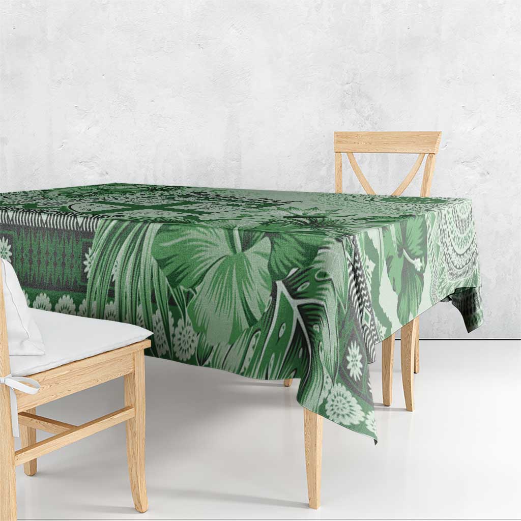 Vintage Bula Fiji Personalised Tablecloth Green Hibiscus Tapa Pattern LT9