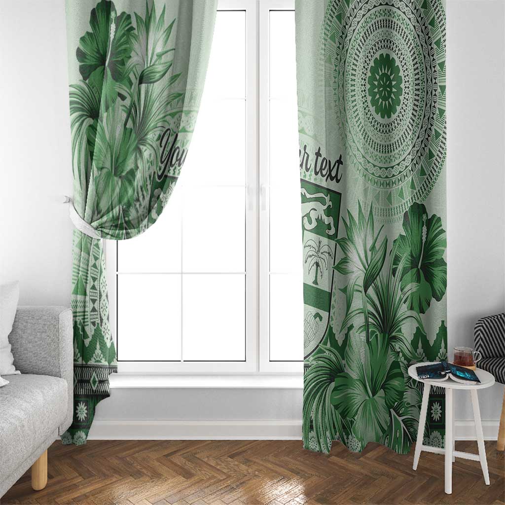 Vintage Bula Fiji Personalised Window Curtain Green Hibiscus Tapa Pattern LT9