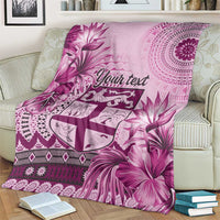Vintage Bula Fiji Personalised Blanket Pink Hibiscus Tapa Pattern LT9