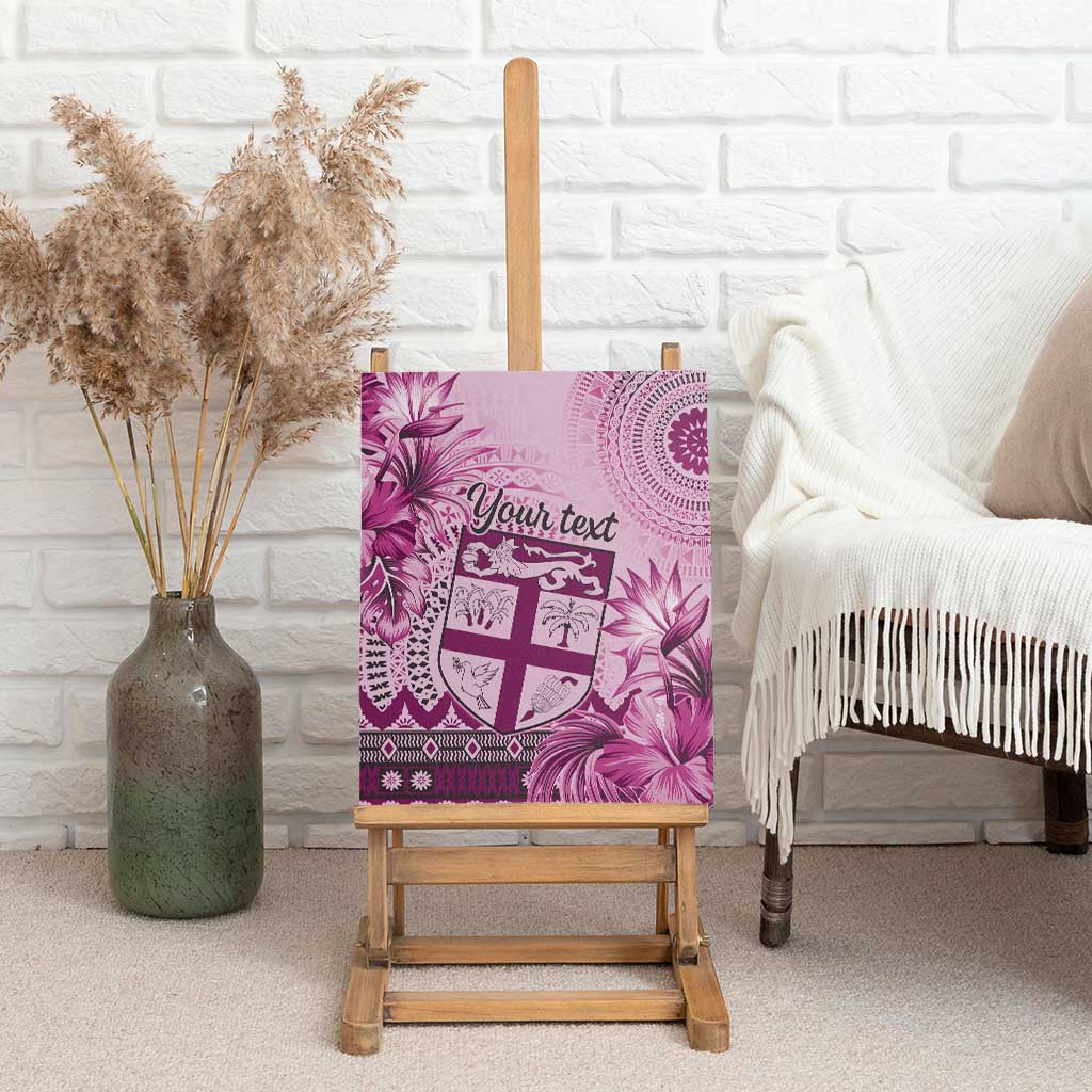 Vintage Bula Fiji Personalised Canvas Wall Art Pink Hibiscus Tapa Pattern LT9