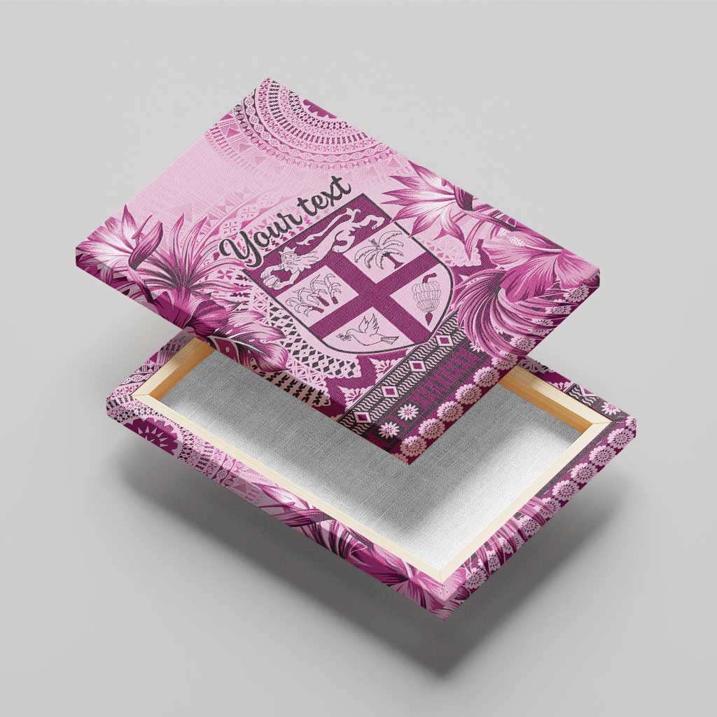 Vintage Bula Fiji Personalised Canvas Wall Art Pink Hibiscus Tapa Pattern LT9