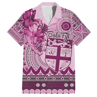 Vintage Bula Fiji Personalised Family Matching Long Sleeve Bodycon Dress and Hawaiian Shirt Pink Hibiscus Tapa Pattern LT9 Dad's Shirt - Short Sleeve Pink - Polynesian Pride