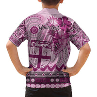 Vintage Bula Fiji Personalised Family Matching Off The Shoulder Long Sleeve Dress and Hawaiian Shirt Pink Hibiscus Tapa Pattern LT9 - Polynesian Pride