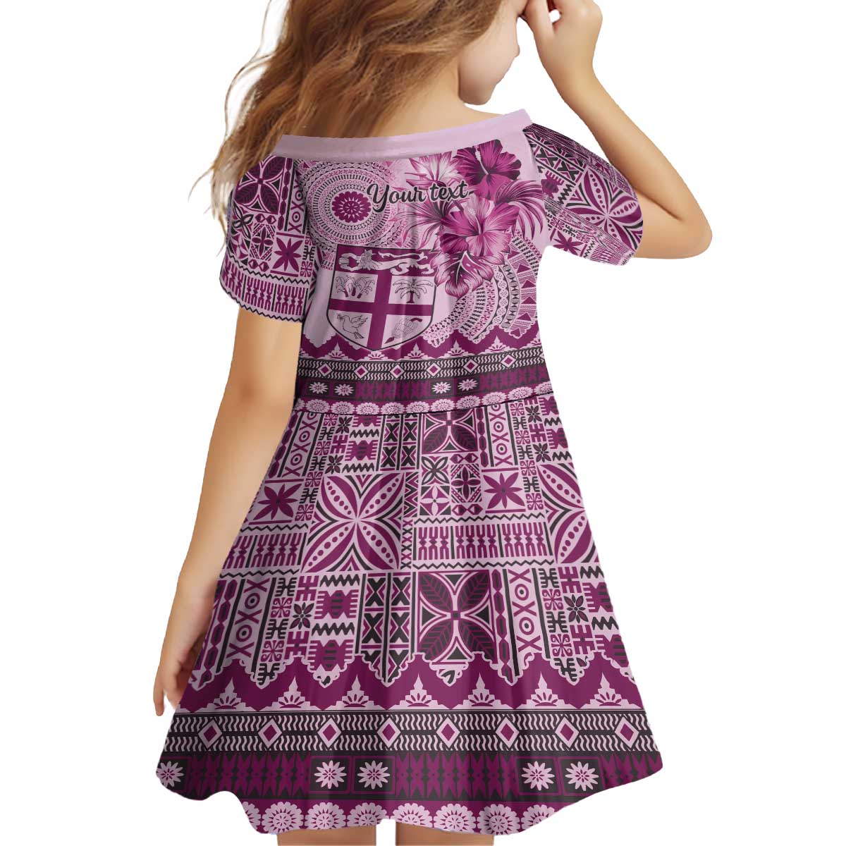 Vintage Bula Fiji Personalised Family Matching Off The Shoulder Long Sleeve Dress and Hawaiian Shirt Pink Hibiscus Tapa Pattern LT9 - Polynesian Pride