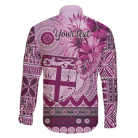 Vintage Bula Fiji Personalised Family Matching Off The Shoulder Long Sleeve Dress and Hawaiian Shirt Pink Hibiscus Tapa Pattern LT9 - Polynesian Pride