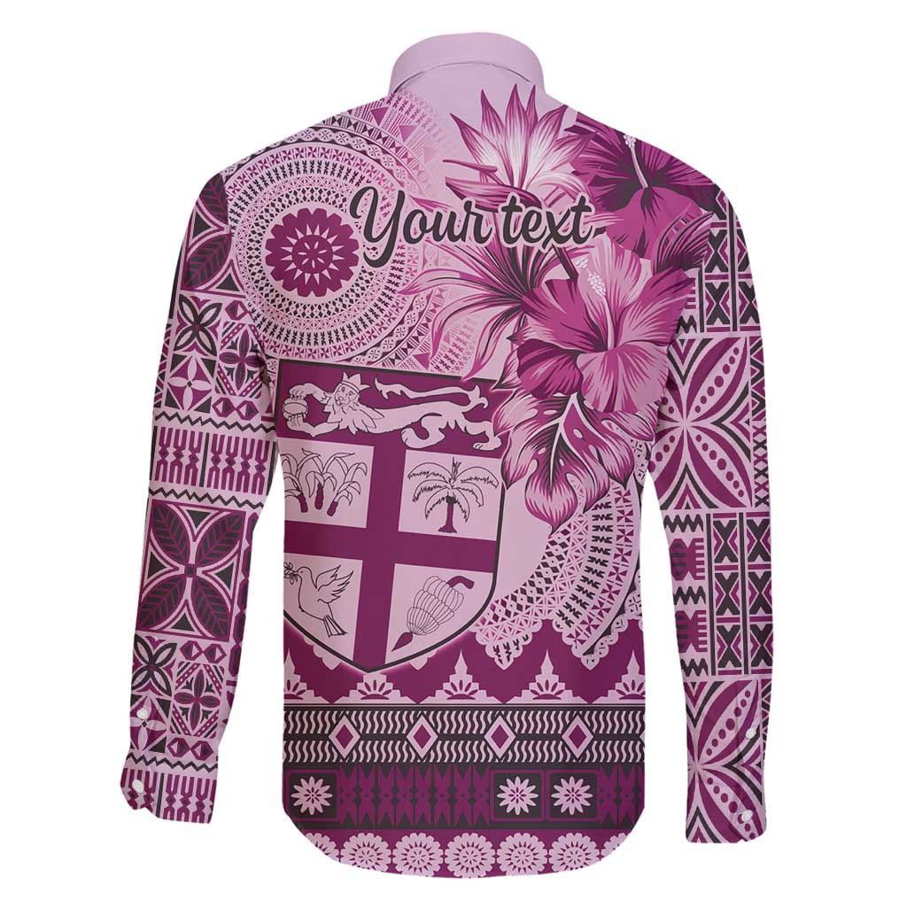 Vintage Bula Fiji Personalised Family Matching Off Shoulder Maxi Dress and Hawaiian Shirt Pink Hibiscus Tapa Pattern LT9 - Polynesian Pride